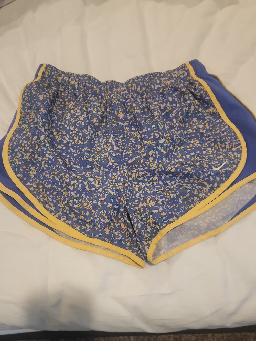 Purple Floral Nike Athletic Running Shorts with Yellow Trim - Medium
